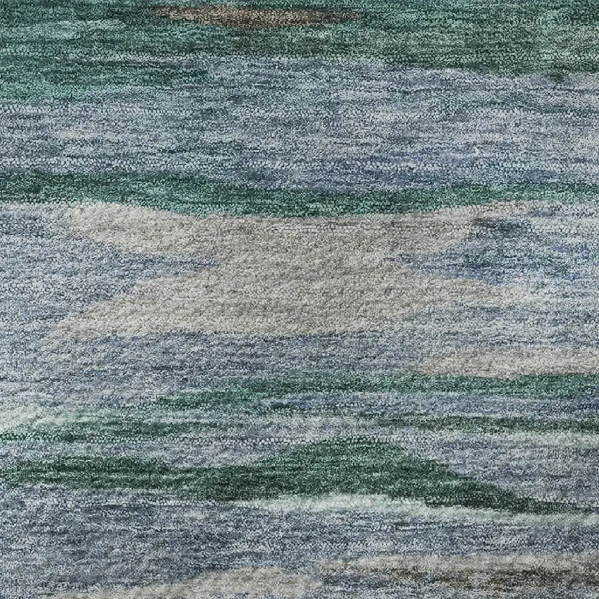 Teal Khaki And Green Abstract Washable Area Rug With UV Protection Photo 9