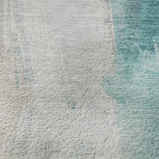 Teal Khaki And Ivory Abstract Washable Area Rug With UV Protection Photo 3