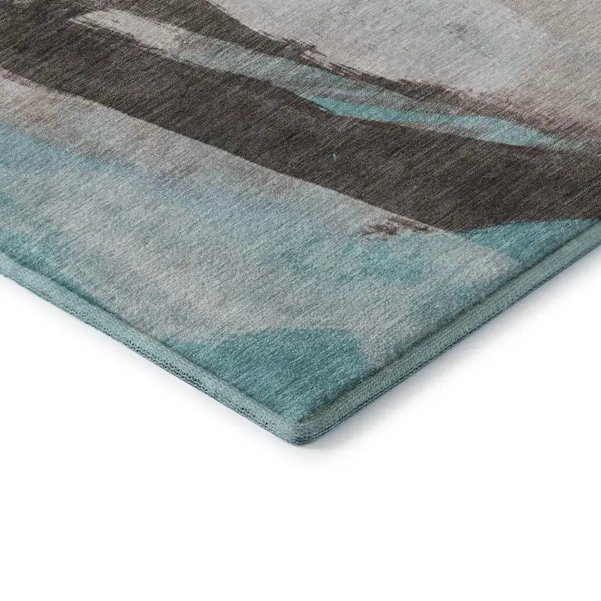 Teal Khaki And Ivory Abstract Washable Area Rug With UV Protection Photo 8