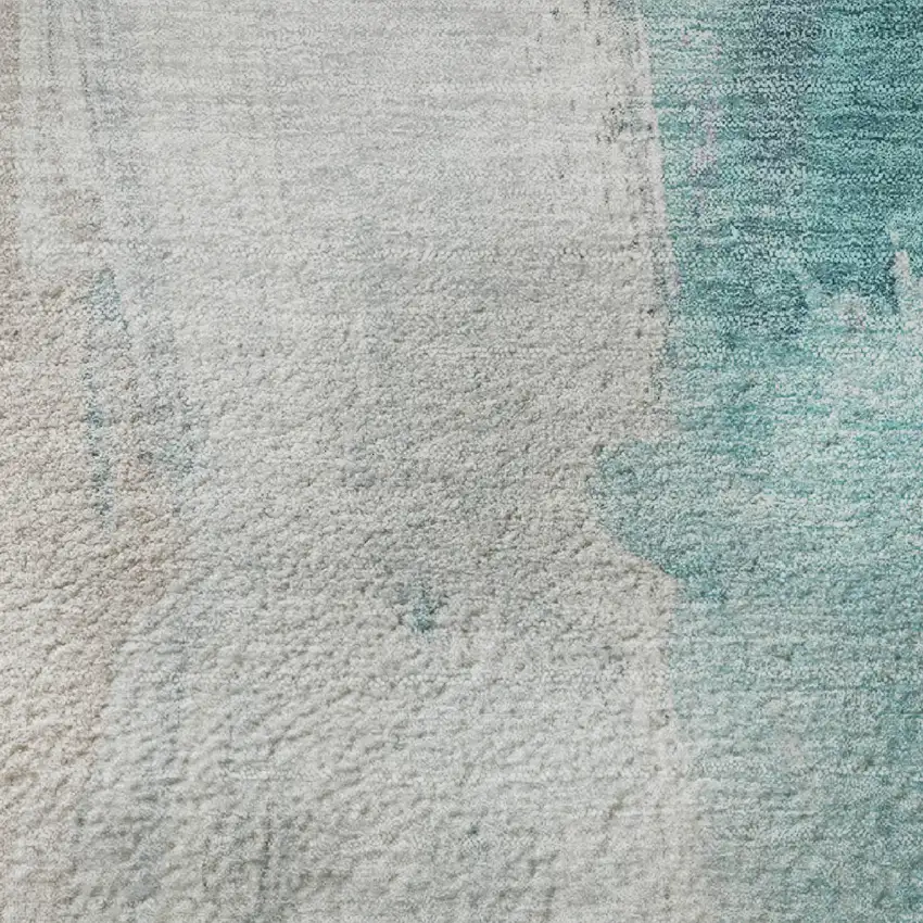 Teal Khaki And Ivory Abstract Washable Area Rug With UV Protection Photo 1