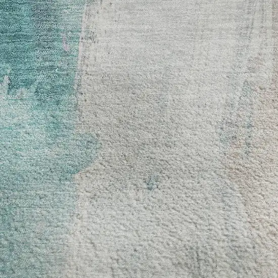 Teal Khaki And Ivory Abstract Washable Area Rug With UV Protection Photo 3