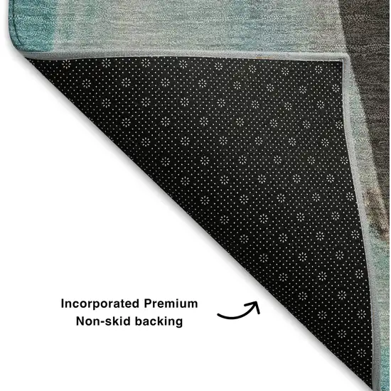 Teal Khaki And Ivory Abstract Washable Area Rug With UV Protection Photo 7