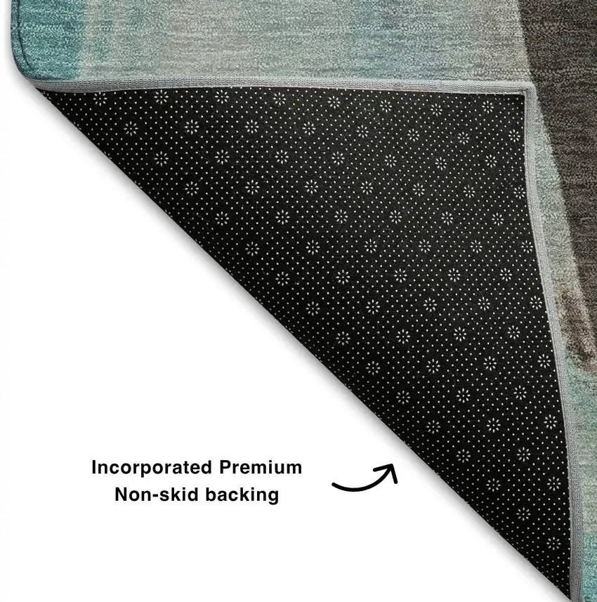 Teal Khaki And Ivory Abstract Washable Area Rug With UV Protection Photo 7