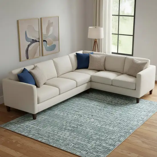 Teal Khaki And Ivory Abstract Washable Area Rug With UV Protection Photo 2