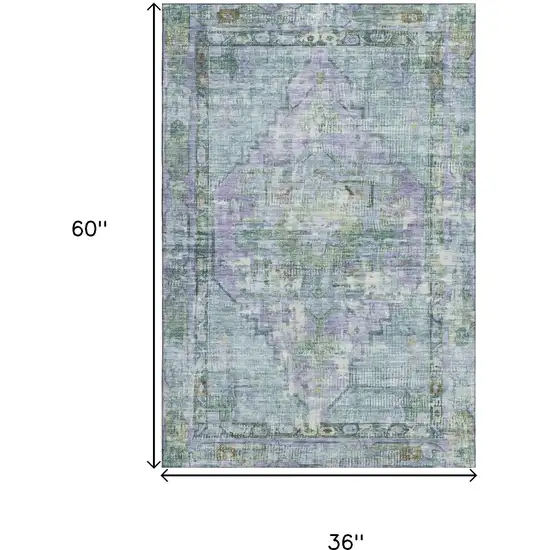 Teal Lavender And Green Oriental Washable Area Rug With UV Protection Photo 9