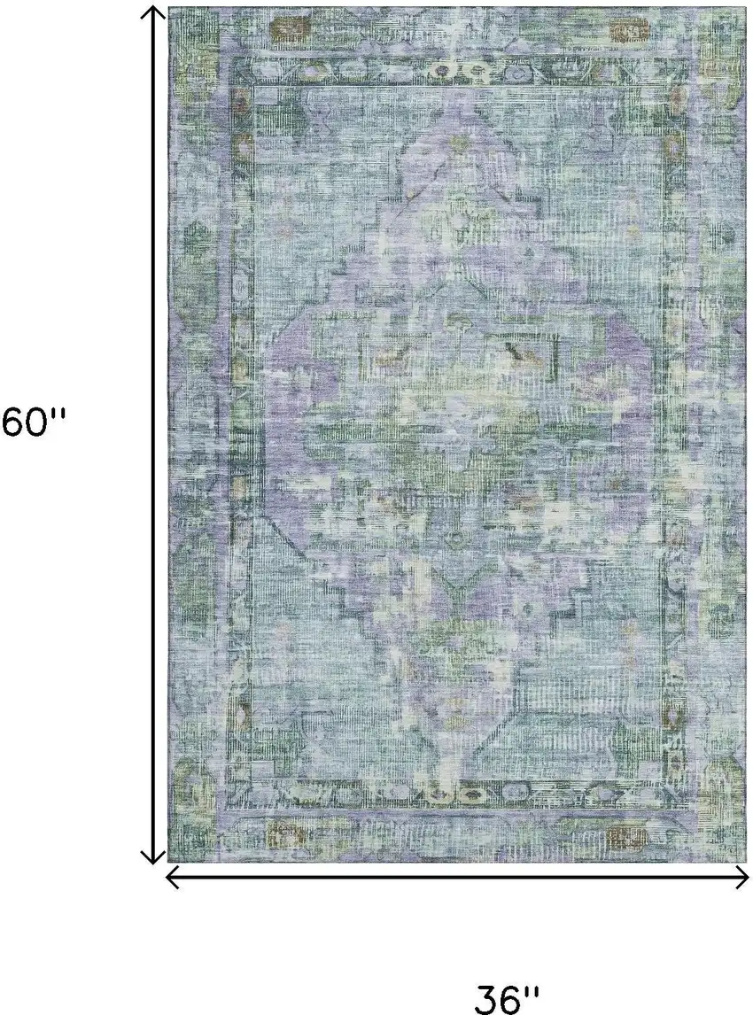 Teal Lavender And Green Oriental Washable Area Rug With UV Protection Photo 9