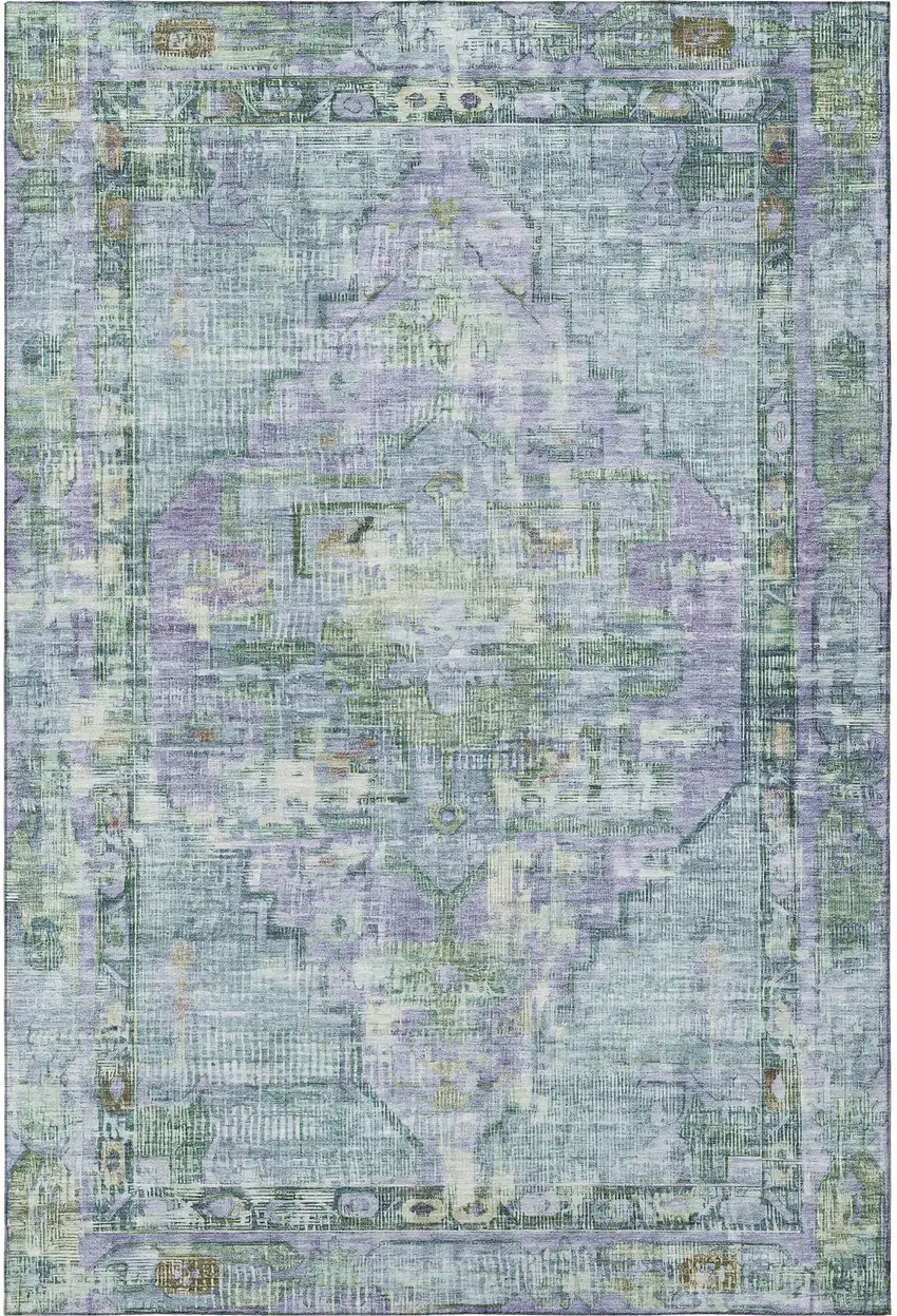 Teal Lavender And Green Oriental Washable Area Rug With UV Protection Photo 4
