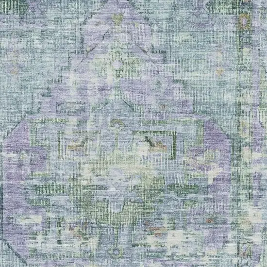 Teal Lavender And Green Oriental Washable Area Rug With UV Protection Photo 2