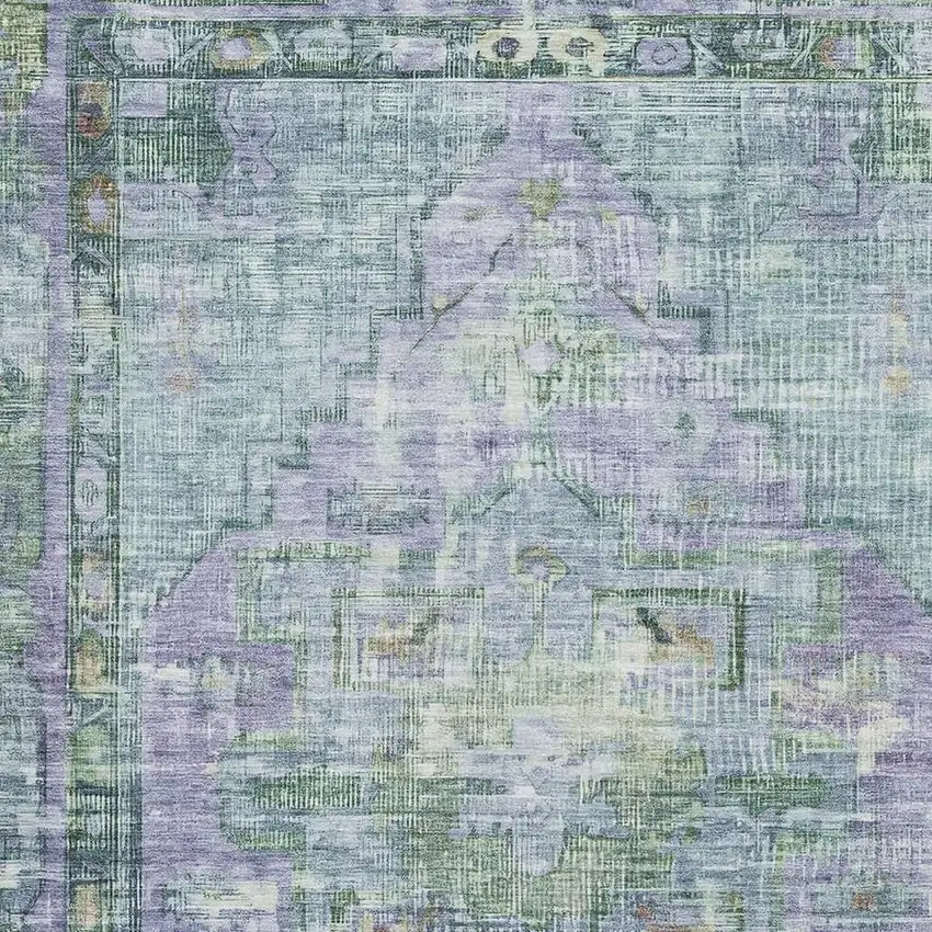 Teal Lavender And Green Oriental Washable Area Rug With UV Protection Photo 2