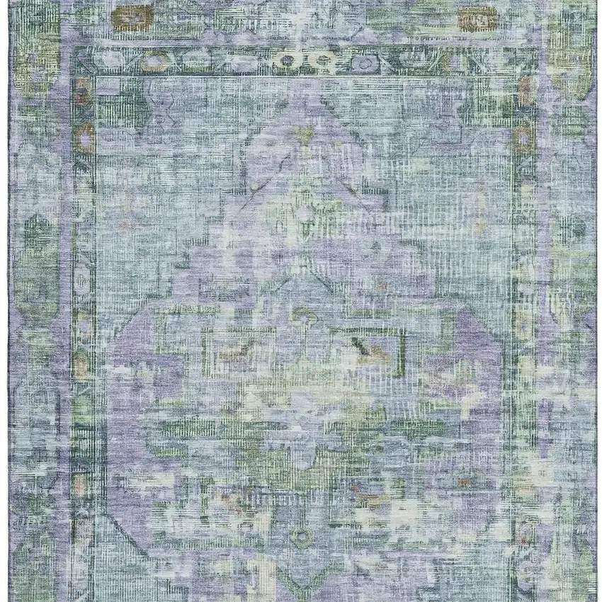 Teal Lavender And Green Oriental Washable Area Rug With UV Protection Photo 3