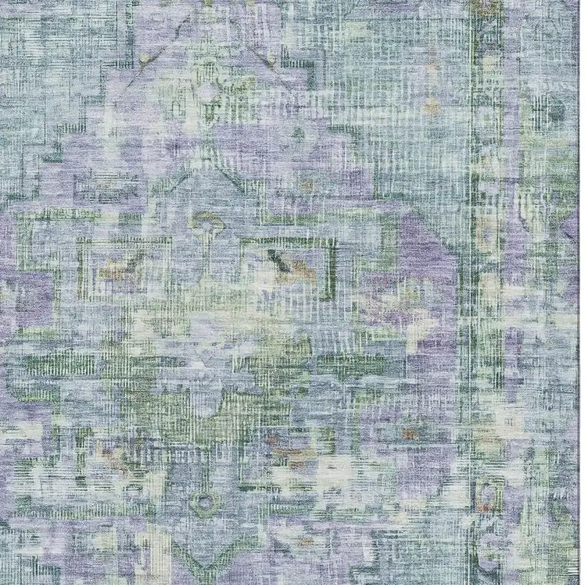 Teal Lavender And Green Oriental Washable Area Rug With UV Protection Photo 2