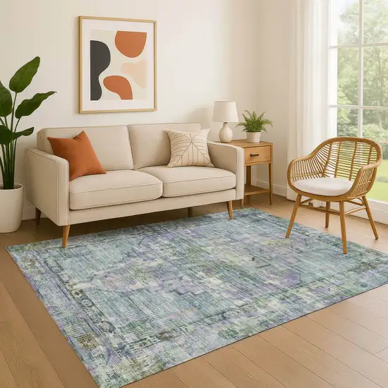 Teal Lavender And Green Oriental Washable Area Rug With UV Protection Photo 4