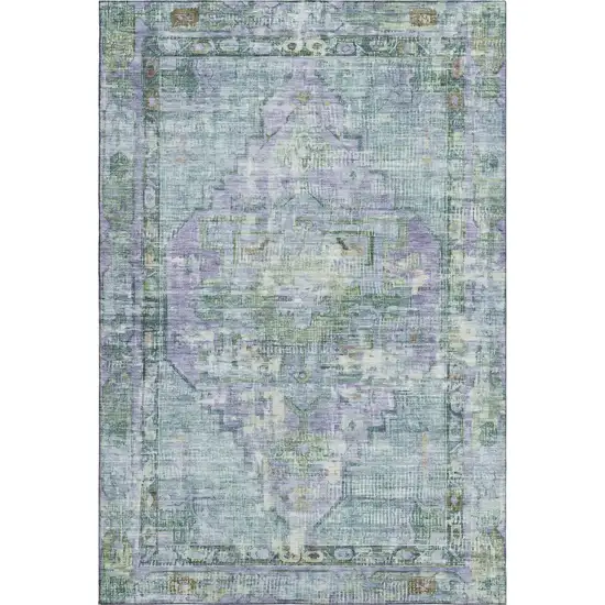 Teal Lavender And Green Oriental Washable Area Rug With UV Protection Photo 1