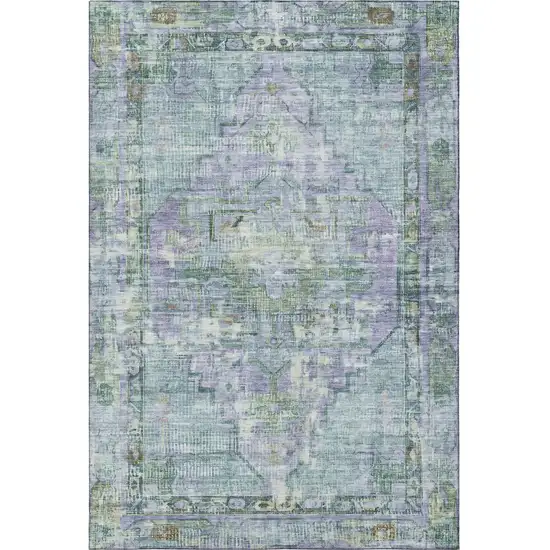 Teal Lavender And Green Oriental Washable Area Rug With UV Protection Photo 3
