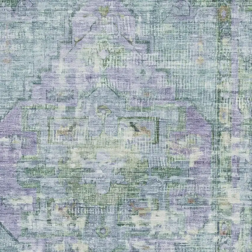 Teal Lavender And Green Oriental Washable Area Rug With UV Protection Photo 2