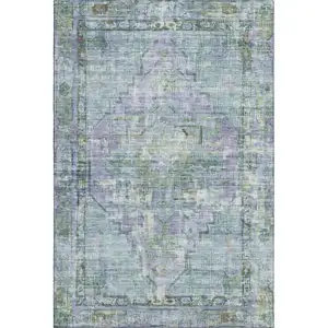 Photo of Teal Lavender And Green Oriental Washable Area Rug With UV Protection