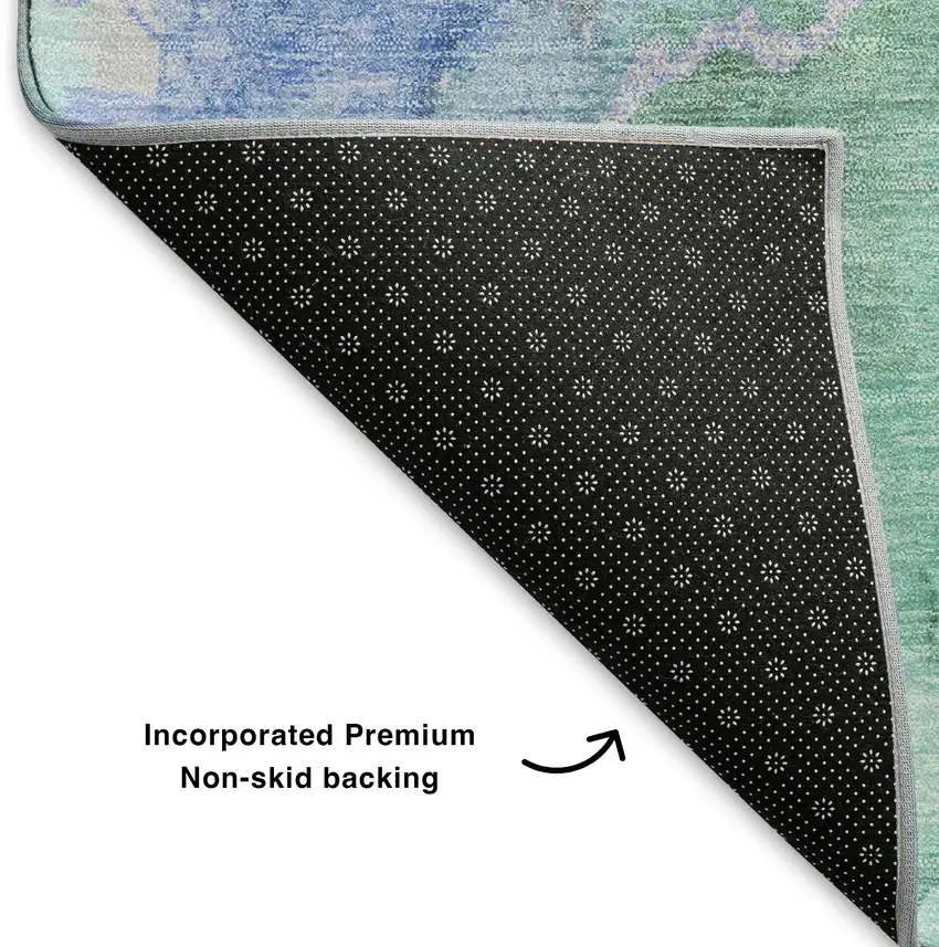 Teal Lavender And Ivory Abstract Washable Area Rug With UV Protection Photo 5