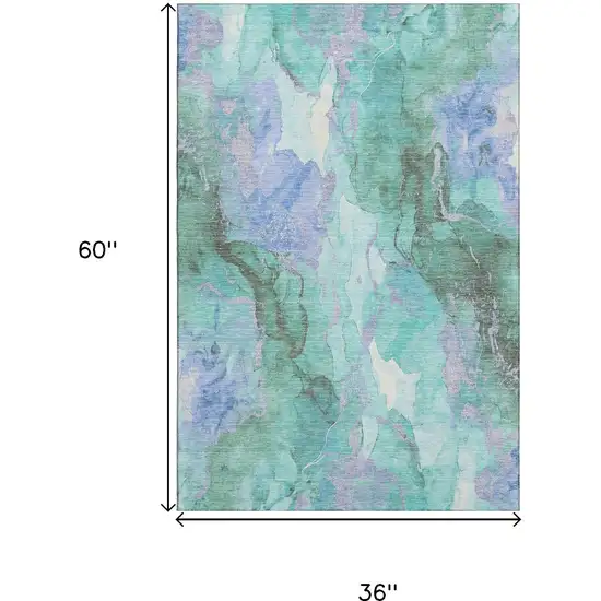 Teal Lavender And Ivory Abstract Washable Area Rug With UV Protection Photo 9