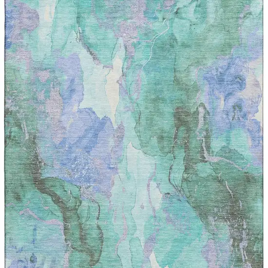 Teal Lavender And Ivory Abstract Washable Area Rug With UV Protection Photo 2