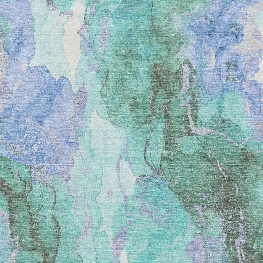 Teal Lavender And Ivory Abstract Washable Area Rug With UV Protection Photo 2