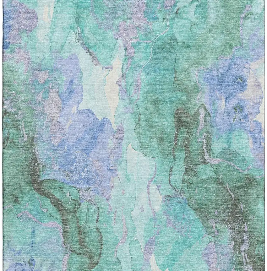 Teal Lavender And Ivory Abstract Washable Area Rug With UV Protection Photo 3