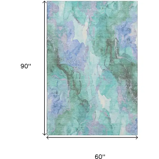 Teal Lavender And Ivory Abstract Washable Area Rug With UV Protection Photo 9