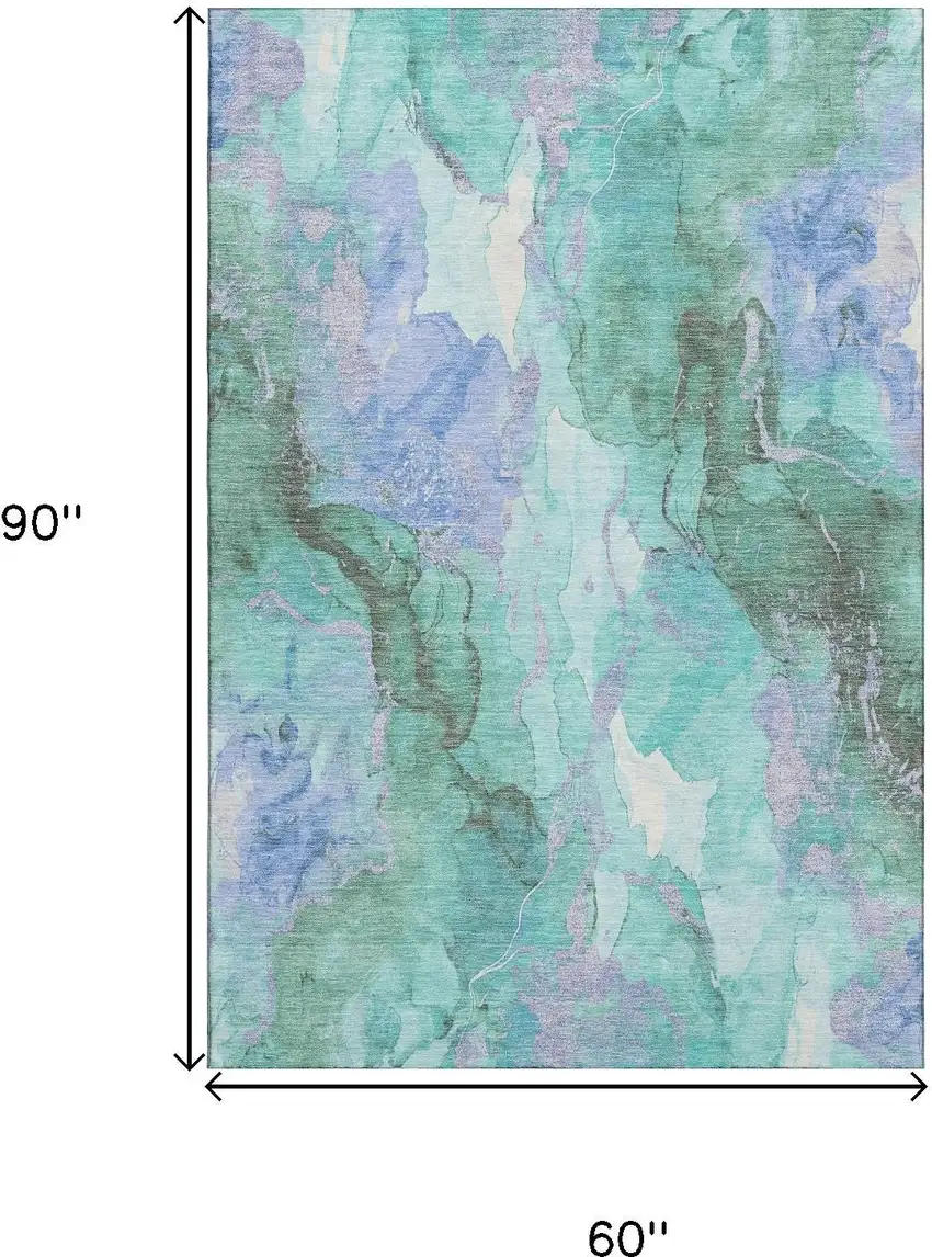 Teal Lavender And Ivory Abstract Washable Area Rug With UV Protection Photo 9