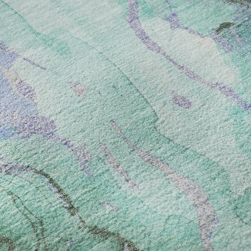 Teal Lavender And Ivory Abstract Washable Area Rug With UV Protection Photo 9