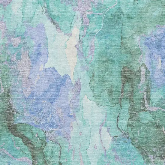 Teal Lavender And Ivory Abstract Washable Area Rug With UV Protection Photo 2