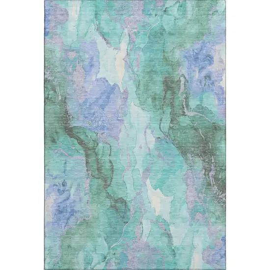 Teal Lavender And Ivory Abstract Washable Area Rug With UV Protection Photo 1