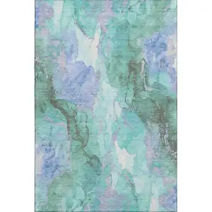 Photo of Teal Lavender And Ivory Abstract Washable Area Rug With UV Protection