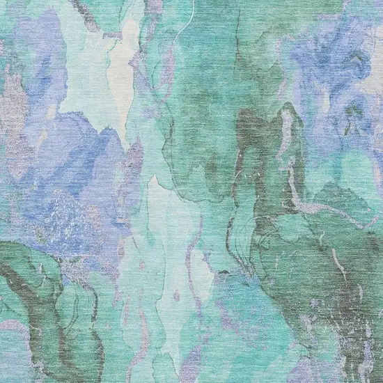 Teal Lavender And Ivory Abstract Washable Area Rug With UV Protection Photo 2