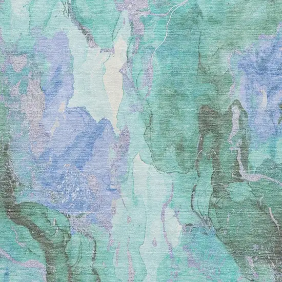 Teal Lavender And Ivory Abstract Washable Area Rug With UV Protection Photo 3
