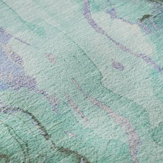 Teal Lavender And Ivory Abstract Washable Area Rug With UV Protection Photo 9
