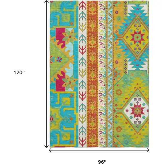 Teal Lime Green And Orange Southwestern Washable Area Rug With UV Protection Photo 8