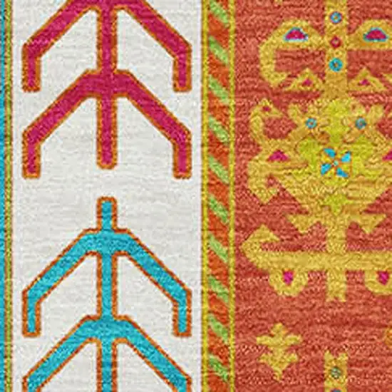 Teal Lime Green And Orange Southwestern Washable Area Rug With UV Protection Photo 2