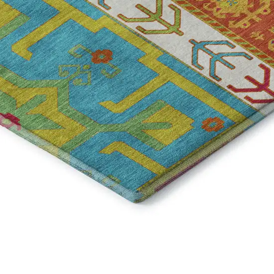 Teal Lime Green And Orange Southwestern Washable Area Rug With UV Protection Photo 7