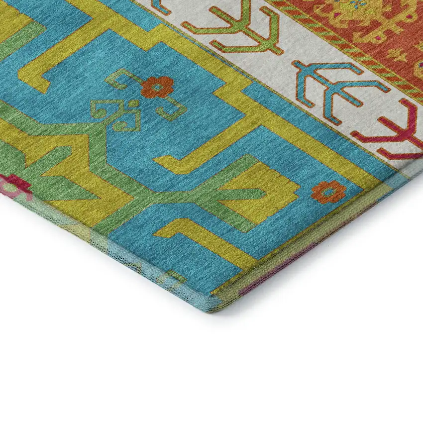 Teal Lime Green And Orange Southwestern Washable Area Rug With UV Protection Photo 7