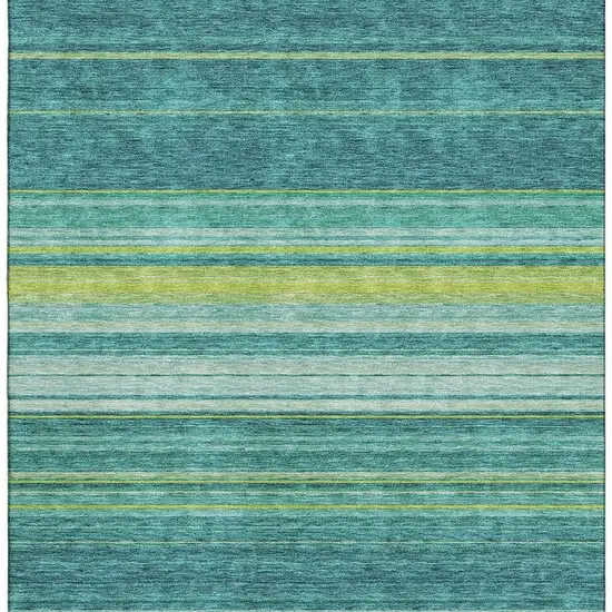 Teal Lime Green And Sky Blue Striped Washable Area Rug With UV Protection Photo 3