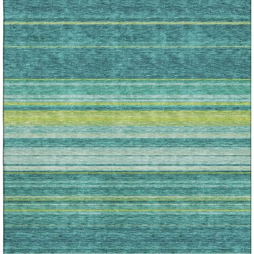 Teal Lime Green And Sky Blue Striped Washable Area Rug With UV Protection Photo 3