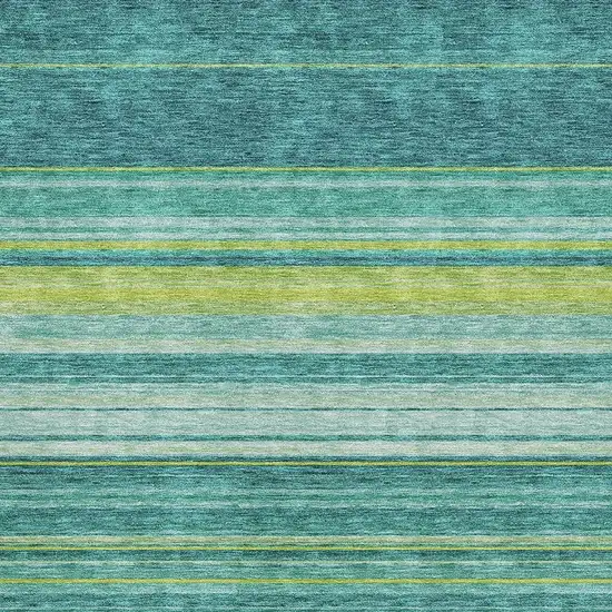 Teal Lime Green And Sky Blue Striped Washable Area Rug With UV Protection Photo 2