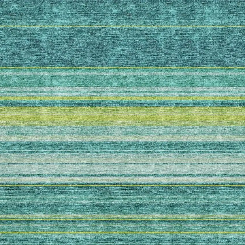 Teal Lime Green And Sky Blue Striped Washable Area Rug With UV Protection Photo 2