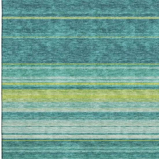 Teal Lime Green And Sky Blue Striped Washable Area Rug With UV Protection Photo 2