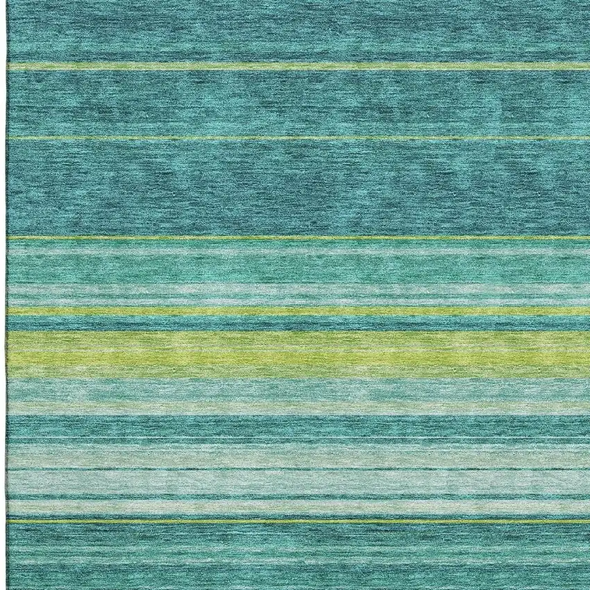 Teal Lime Green And Sky Blue Striped Washable Area Rug With UV Protection Photo 2