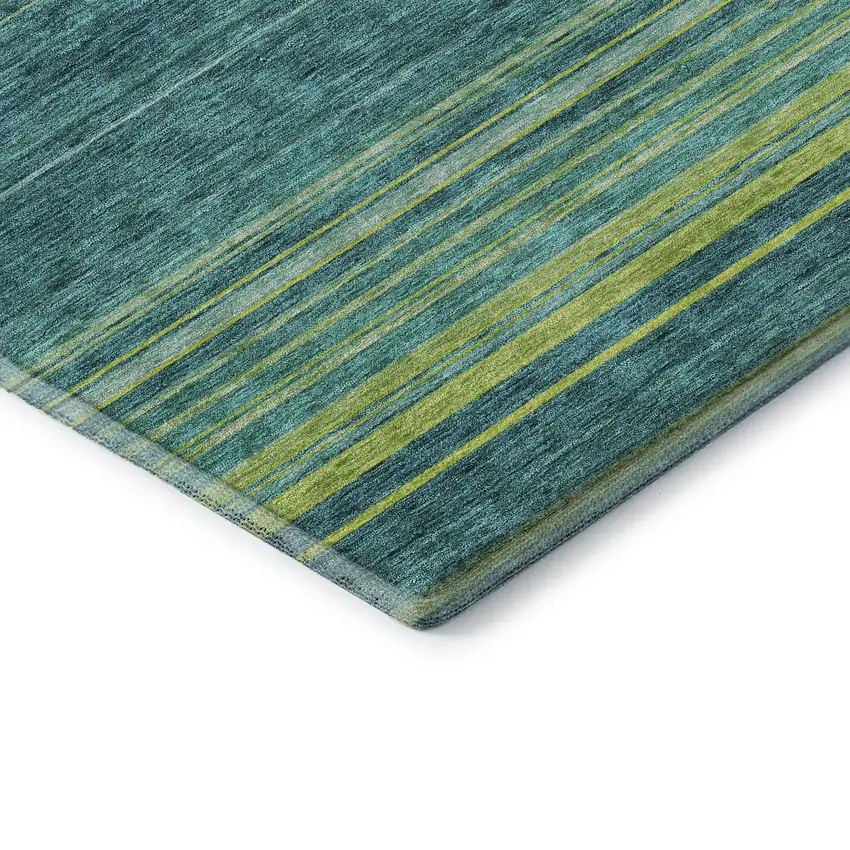 Teal Lime Green And Sky Blue Striped Washable Area Rug With UV Protection Photo 6
