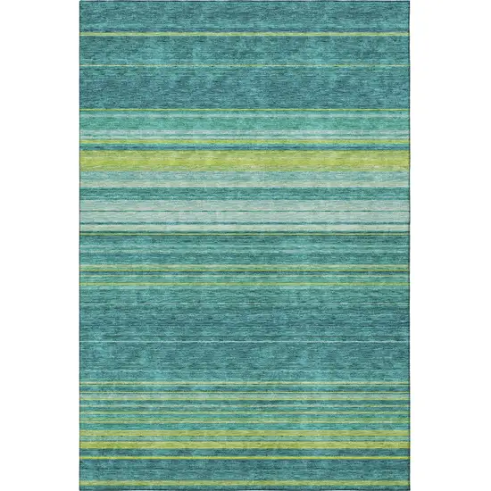 Teal Lime Green And Sky Blue Striped Washable Area Rug With UV Protection Photo 2
