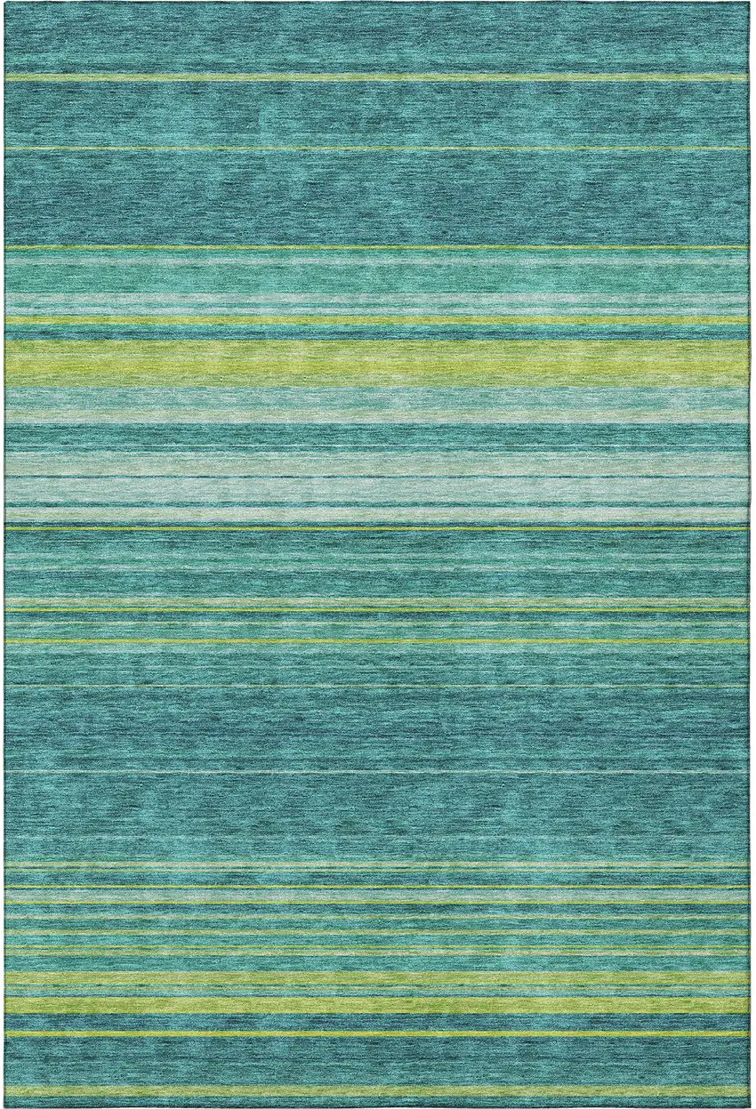 Teal Lime Green And Sky Blue Striped Washable Area Rug With UV Protection Photo 2