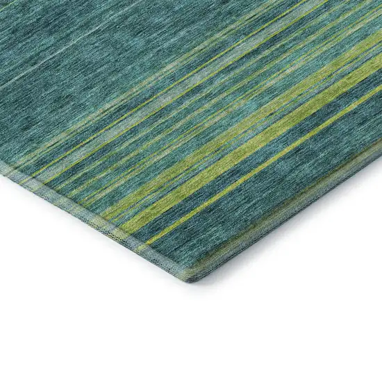 Teal Lime Green And Sky Blue Striped Washable Area Rug With UV Protection Photo 7