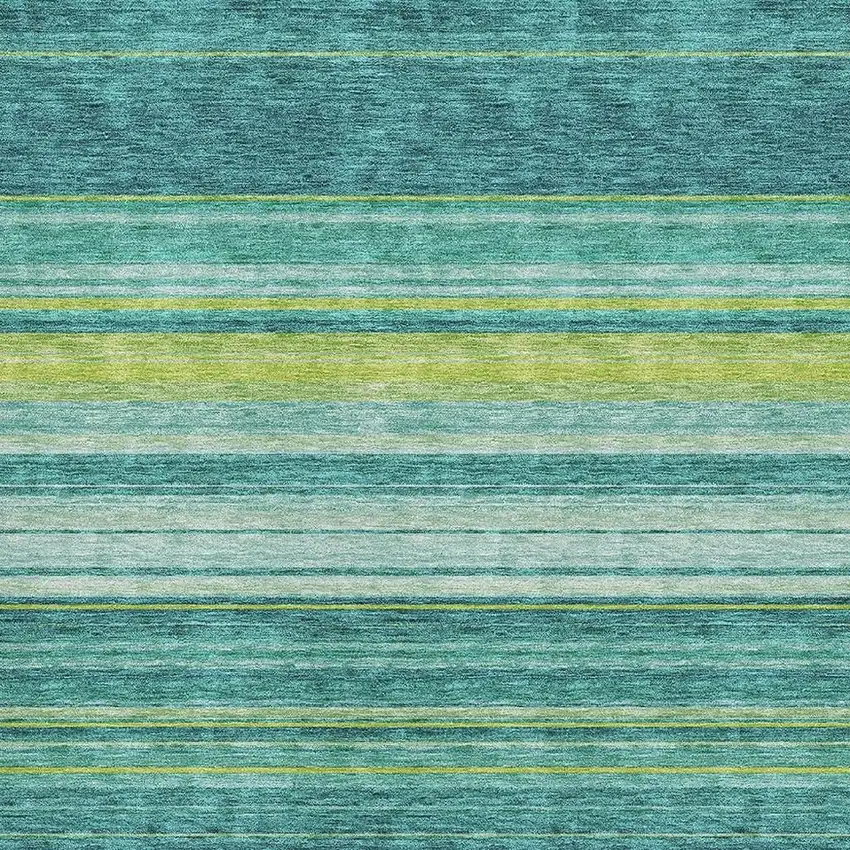 Teal Lime Green And Sky Blue Striped Washable Area Rug With UV Protection Photo 2