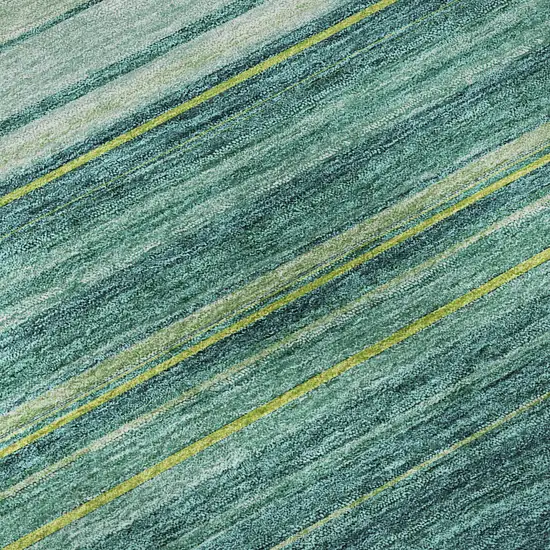 Teal Lime Green And Sky Blue Striped Washable Area Rug With UV Protection Photo 9